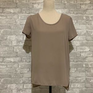 Soprano Taupe Tan Brown Short Sleeve Flowy Blouse Shirt Top Work Casual Tee S